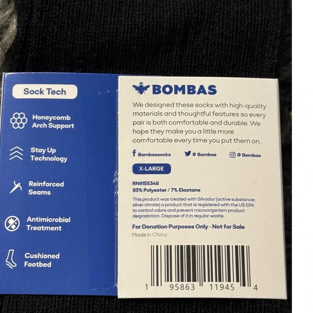 Bombas Men's Black XL‎ Socks Crew Performance Dress Socks 3 Pairs